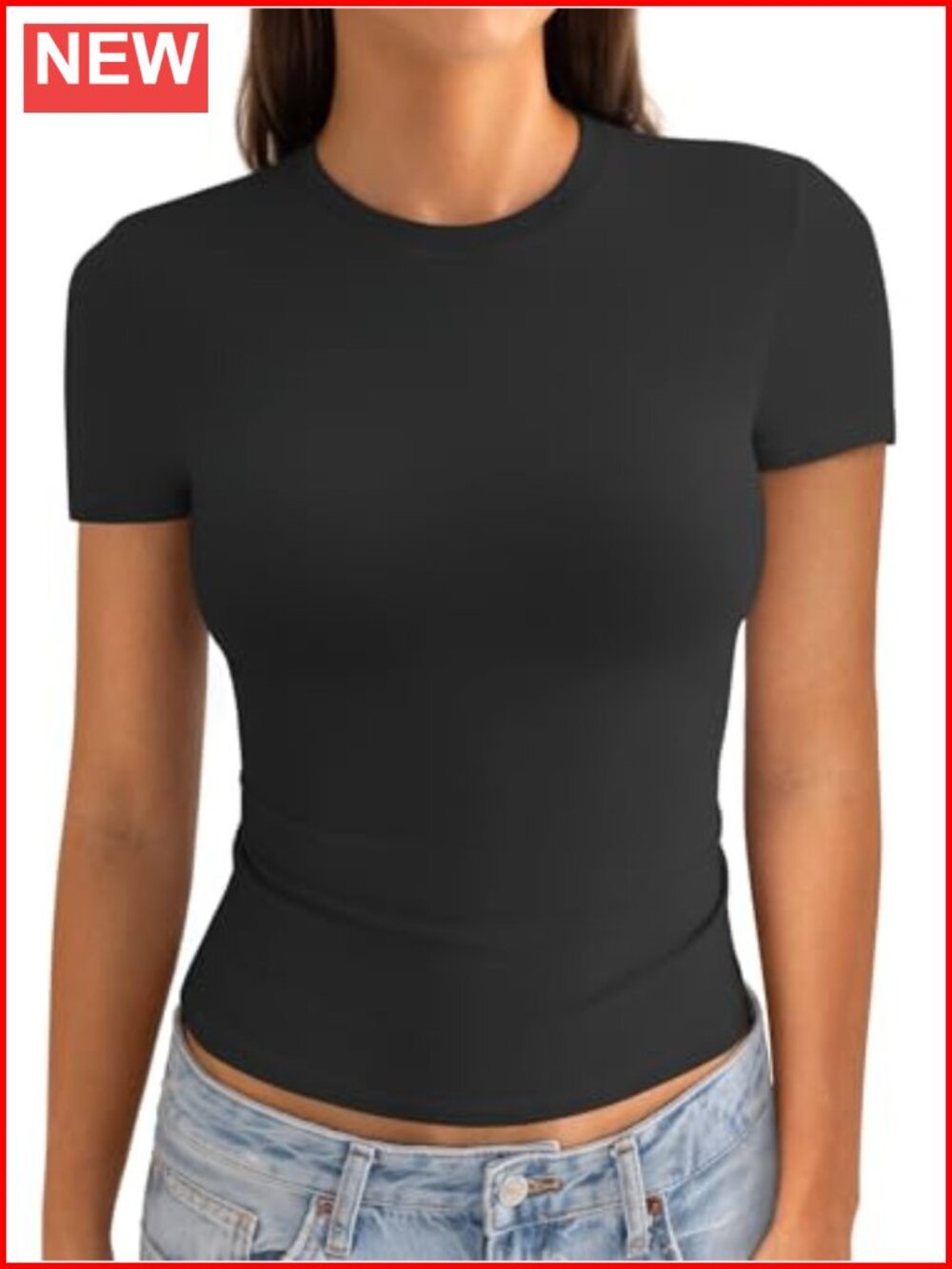 Womens Cotton Crew Neck Short Sleeve Fitted Crop Top Y2K Summer Tee